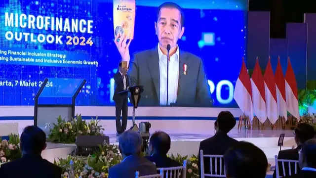 Presiden Joko Widodo atau Jokowi di pembukaan BRI Microfinance Outlook 2024 di Jakarta, Kamis (7/3/2024).