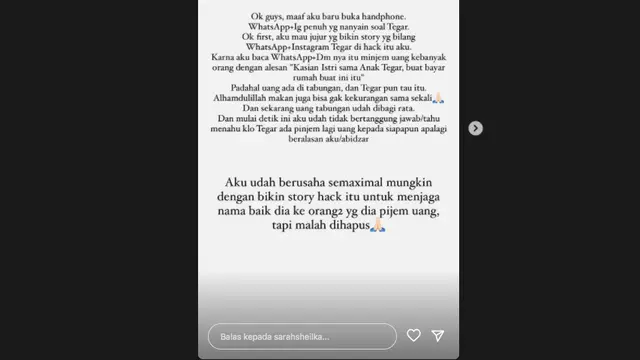Cerai dengan Tegar Septian, Sarah Sheilka Bicara Soal Utang