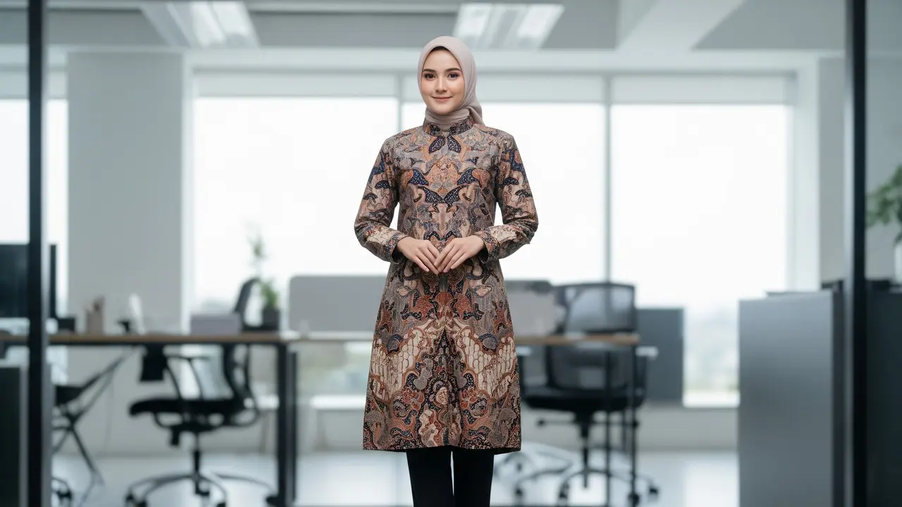 Kemeja Batik Wanita Kerah Shanghai Model Loose Fit Tunik Panjang untuk Hijabers