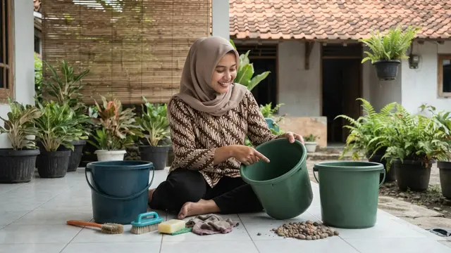 Cara Membuat Kolam Ikan Mini dari Ember Bekas Bergaya Zen Ala Jepang, di Awal Tentukan Dulu Embernya