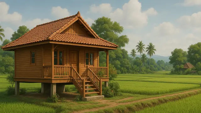 7 Gambar Rumah Sederhana Tepi Sawah yang Cantik/via ChatGPT