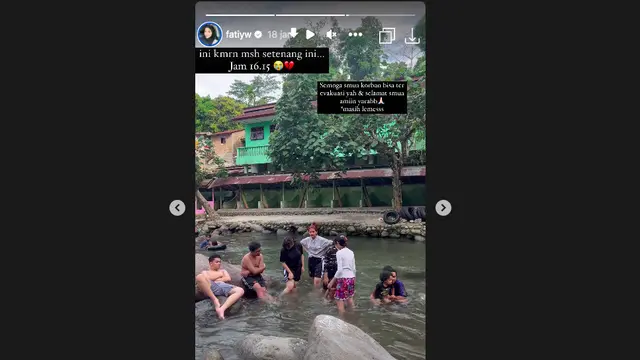 Istri Babe Cabiita Merinding Saat Baca Berita Banjir Bandang Sembahe, Sehari Sebelumnya Sekeluarga Berenang di Lokasi Bencana. (instagram.com/fatiyw)