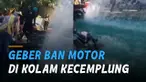 Kebanyakan gaya aksi pemuda saat geber-geber ban motor di kolam renang akhirnya nyemplung.
