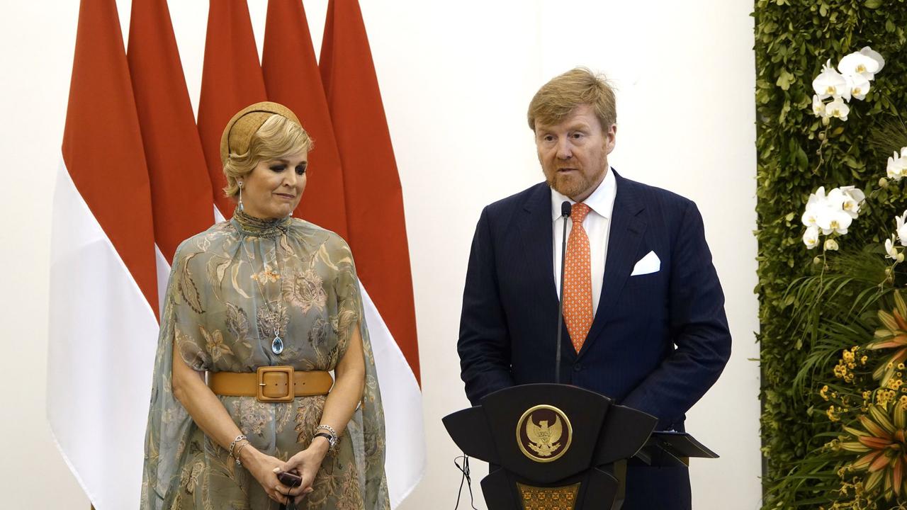 Raja Belanda Willem-Alexander dan Ratu Maxima ketika menyampaikan konferensi pers di Istana Bogor.