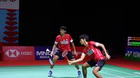 Ganda putra Indonesia, Muhammad Shohibul Fikri/Bagas Maulana, tampil pada babak pertama Indonesia Open 2021 di Bali International Convention Centre, Nusa Dua, Rabu (24/11/2021). (Humas PBSI)