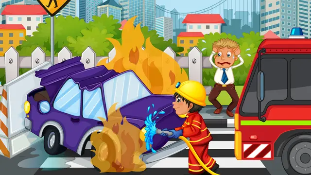 Ilustrasi mobil terbakar, pemadam kebakaran