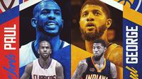 Paul George dan bintang LA Clippers, Chris Paul, dinobatkan sebagai pemain terbaik NBA Wilayah Timur dan Barat Bulan Ini, Sabtu (15/4/2017). (NBA)