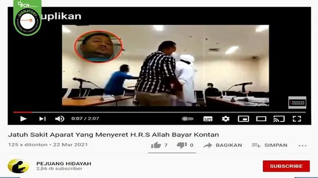 Gambar Tangkapan Layar Video yang Diklaim Aparat Jatuh Sakit Usai Menyeret Rizieq Shihab Saat Sidang. (sumber: YouTube)