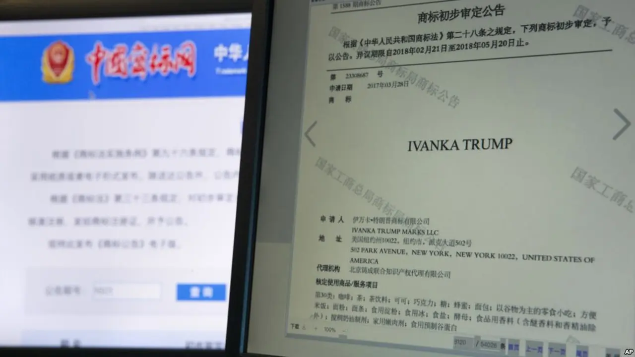 Pengumuman dari Kantor urusan Merek China yang menyetujui 13 merek dagang Ivanka Trump (AP)