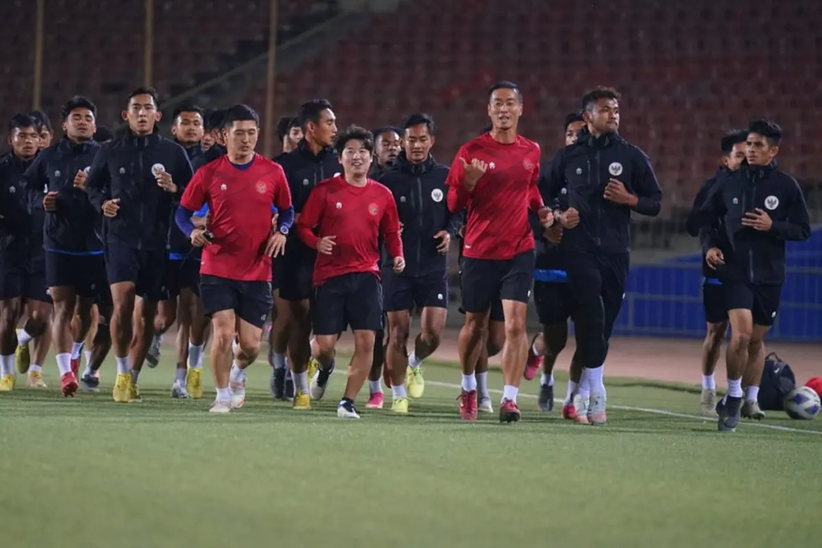 Timnas Indonesia U-23 sedang berlatih di Tajikistan.