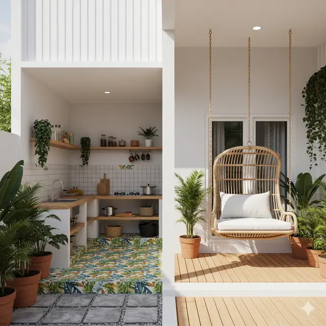 Teras Rumah Menyatu dengan Dapur Outdoor