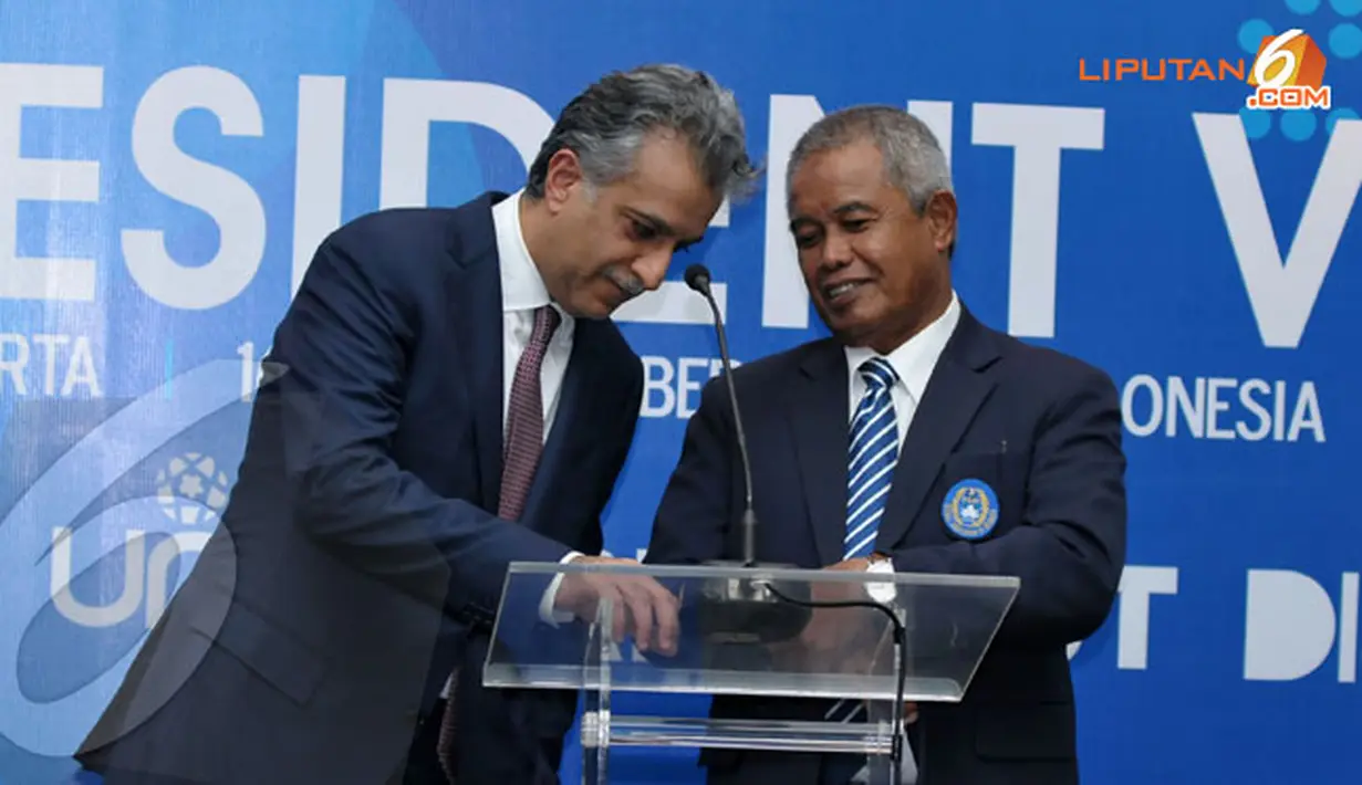 Shaikh Salman bin Ibrahim Al Khalifaberjanjiakanmembenahimanajemen di AFC danmemberikanperhatianlebihbesarpadaperkembangansepakbola di Indonesia (Liputan6.com/HelmiFithriansyah)