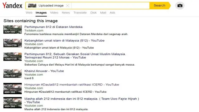 Gambar Tangkapan Layar Penelusuran Foto dengan Yandex.