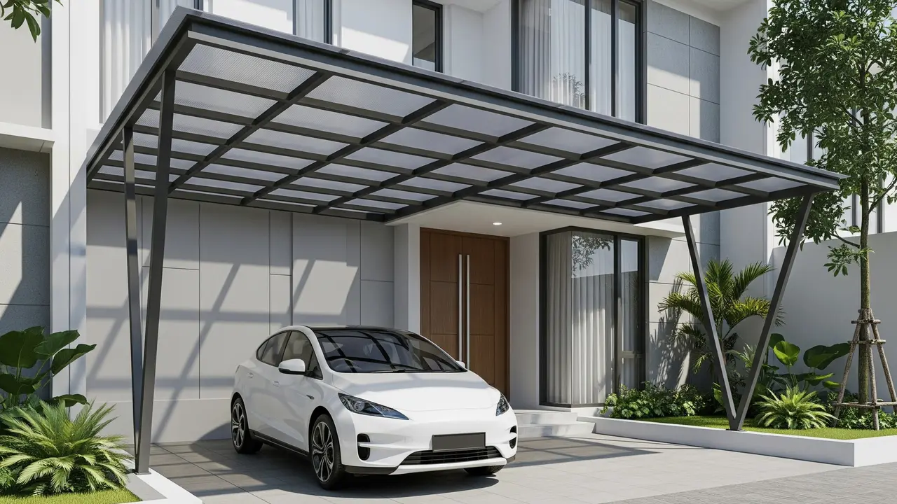 rumah dengan carport baja ringan modern minimalis