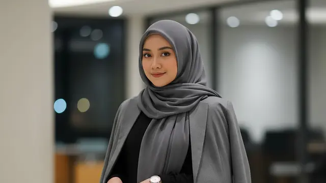 Model Gamis Polos Cutting A-Line dengan Blazer Loose Fit