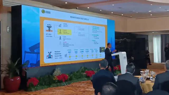 Menteri Energi dan Sumber Daya Mineral (ESDM) Bahlil Lahadalia dalam Energy Forum di Hotel Borobudur, Kamis (25/6/2026). (Liputan6.com/Christian)