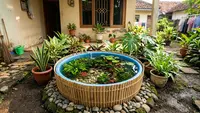 7 Inspirasi Kolam Mini dari Baskom Bekas di Belakang Rumah, Praktis untuk Pemula