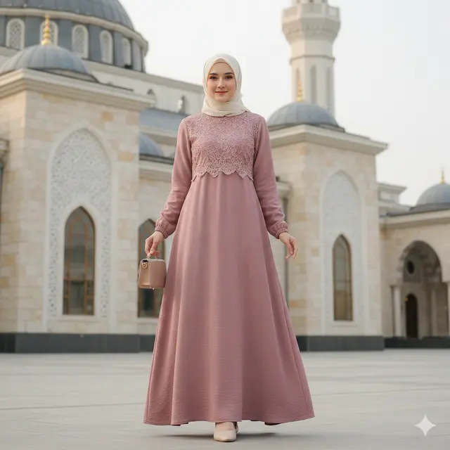 Model Gamis Crinkle Kombinasi Brokat