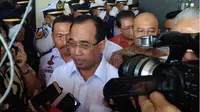 Menteri Perhubungan Budi Karya usai menghadiri Dialog Nasional Indonesia Maju di Kota Medan, Kamis (5/7/2018). (Liputan6.com/Reza Efendi)