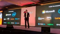 Dirk-Peter van Leeuwen, SVP dan GM Red Hat Asia Pasifik dan Jepang dalam keynotes di red Hat Partner Conference 2018, Nusa Dua, Bali. Liputan6.com/Jeko Iqbal Reza