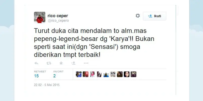 Komedian Pepeng Meninggal, Ucapan Duka Para Artis Mengalir di Twitter  