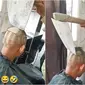 Sebuah video aneh muncul secara online tentang seorang tukang cukur yang sedang memotong rambut pelanggannya menggunakan sekop. (sumber: Instagram/sen_hair_salon)