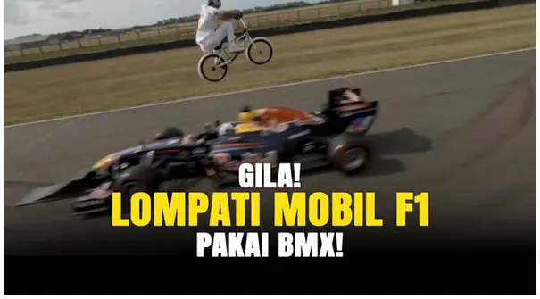 Aksi ekstrem tak kenal takut! Kriss Kyle, rider BMX asal Skotlandia, menantang adrenalin dengan mengayuh BMX di atas mobil F1 yang melaju kencang, dikemudikan oleh legenda Formula 1, David Coulthard.  Perpaduan keterampilan BMX dan kecepatan F1 ini m...