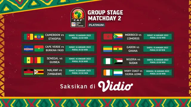 Link Live Streaming Piala Afrika 2021 Matchday 2 di Vidio, 13-16 Januari 2022