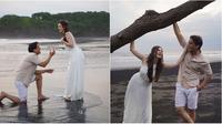 Momen romantis Billy Syahputra lamar kekasih, Vika Kolesnaya, di pantai Bali. (sumber: Instagram/vika.kolesnaya)