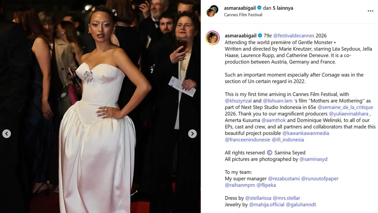 Asmara Abigail Debut di Cannes 2026, Rayakan Kekuatan Wanita dengan Gaun Putih Stella Rissa