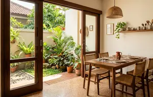 7 Desain Ruang Makan dengan Pintu Geser yang Menghadap Halaman, Terasa Luas dan Asri