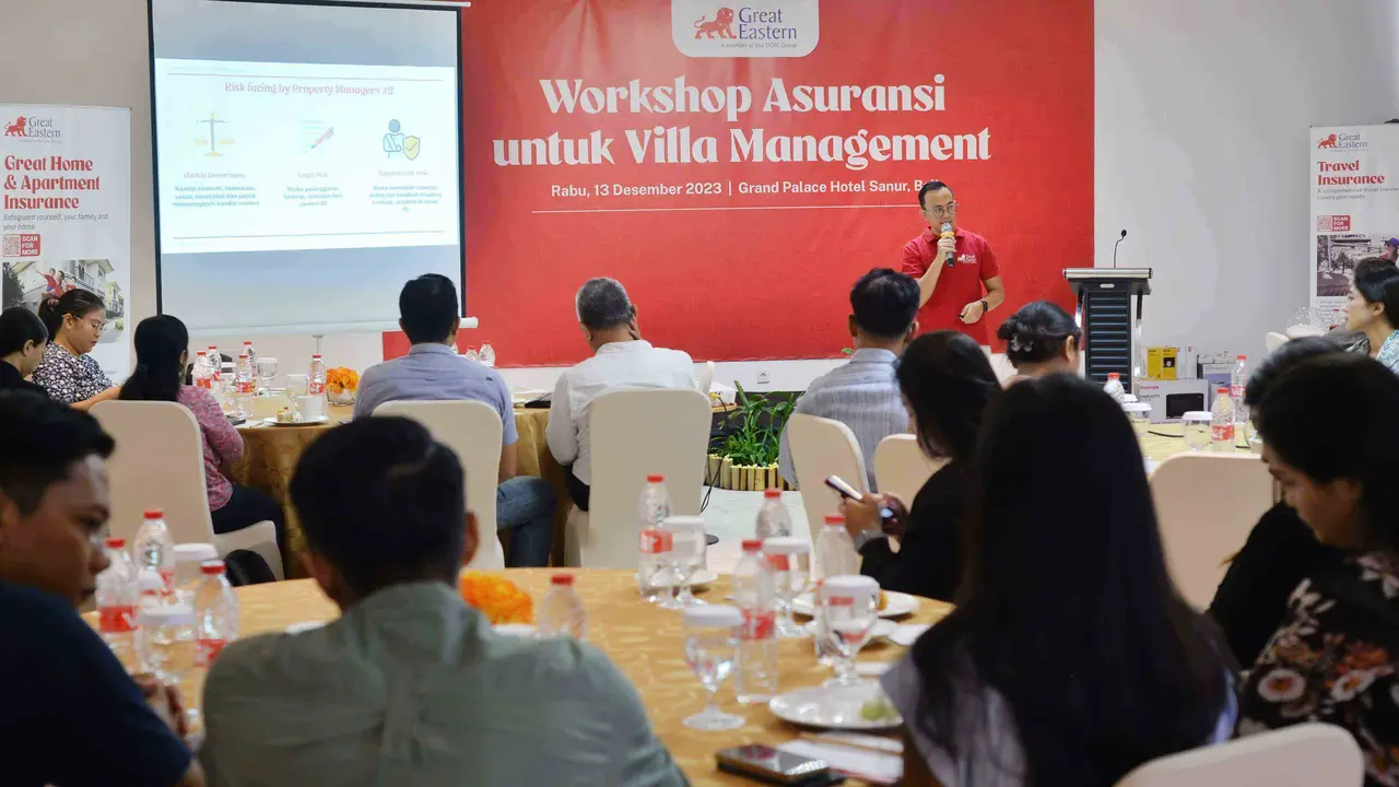 Great Eastern General Insurance Indonesia (GEGI) memberikan literasi keuangan dan asuransi dalam acara 'Workshop Asuransi untuk Villa Management dan Tour & Travel Agent’ yang digelar di Bali pada 14-15 Desember 2023. (Dok Great Eastern)