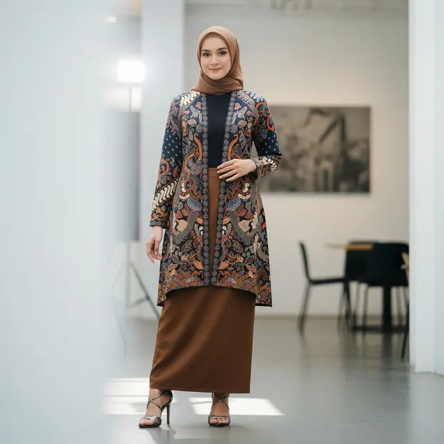 Model Gamis Batik Cardigan