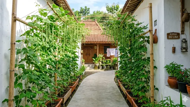 Ide Kebun Buncis Gantung Memanfaatkan Rafia. AI