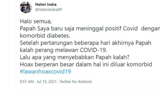 Information on Helmi Indra's account, @HelmiIndraRP on 15 July 2021. (Twitter/@HelmiIndraRP)