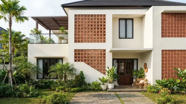 Kombinasi Cat Putih Tulang dengan Roster Terakota Bermotif Geometris (AI Generated)