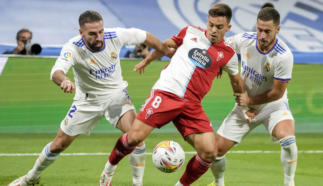 Berkat kemenangan ini, Real Madrid bertengger di peringkat teratas klasemen sementara La Liga dengan mengantongi 10 poin. (Foto:AP/Manu Fernandez)