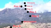 Gambaran peta area yang terbakar di Gunung Sumbing dari Pos Banaran. (Liputan6.com/BPBD Wonosobo/Muhamad Ridlo)