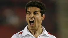 Selebrasi gol winger Sevilla, Jesus Navas ke gawang Real Mallorca dalam lanjutan La Liga di Ono Stadium, Palma de Mallorca, 20 Februariy 20. AFP PHOTO / JAIME REINA 