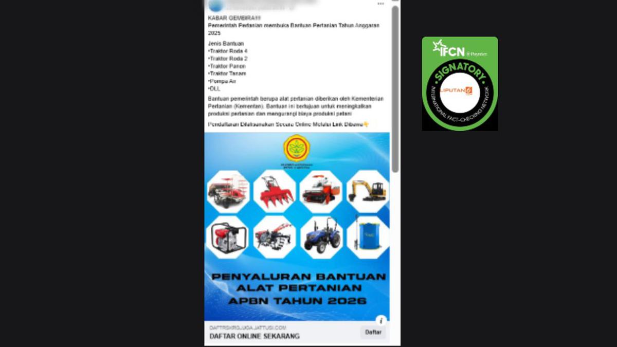 Cek Fakta: Tidak Benar Ini Link Pendaftaran Bantuan Alat Pertanian dari Kementan