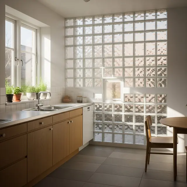 Rumah Sederhana dengan Banyak Glass Block agar Lebih Terang (Image by Gemini AI)