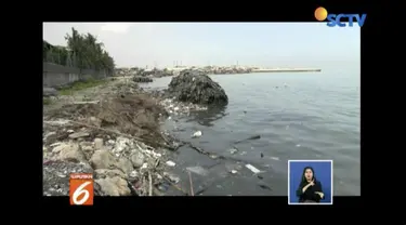 Tepi Pantai Marunda, Cilincing, Jakarta Utara, kembali tercemar sampah rumah tangga.