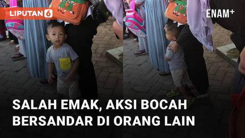 VIDEO: Salah Emak, Aksi Bocah Bersandar di Orang Lain Bikin Ngakak