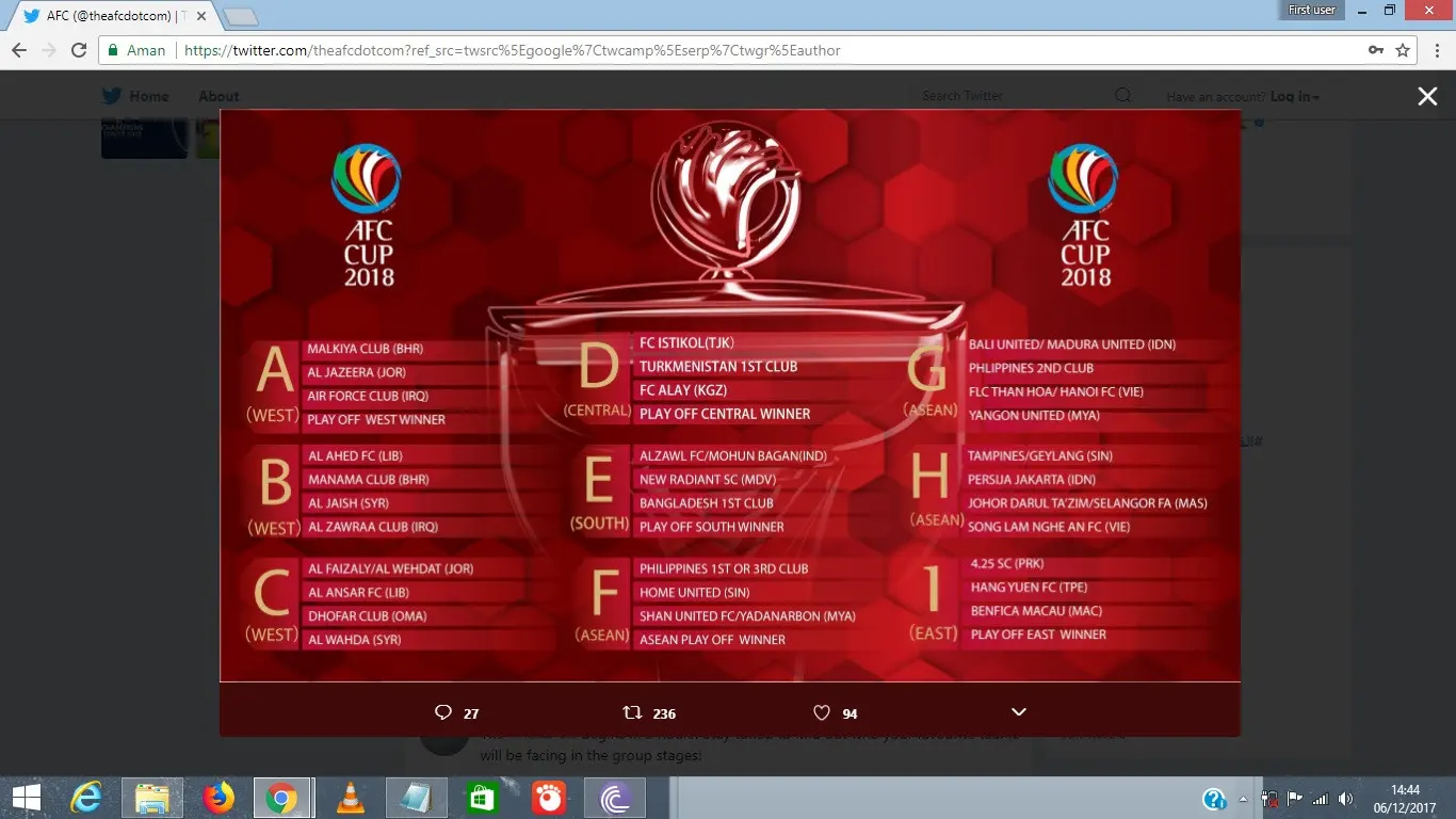 Persija menempati Grup H Piala AFC 2018. (AFC)