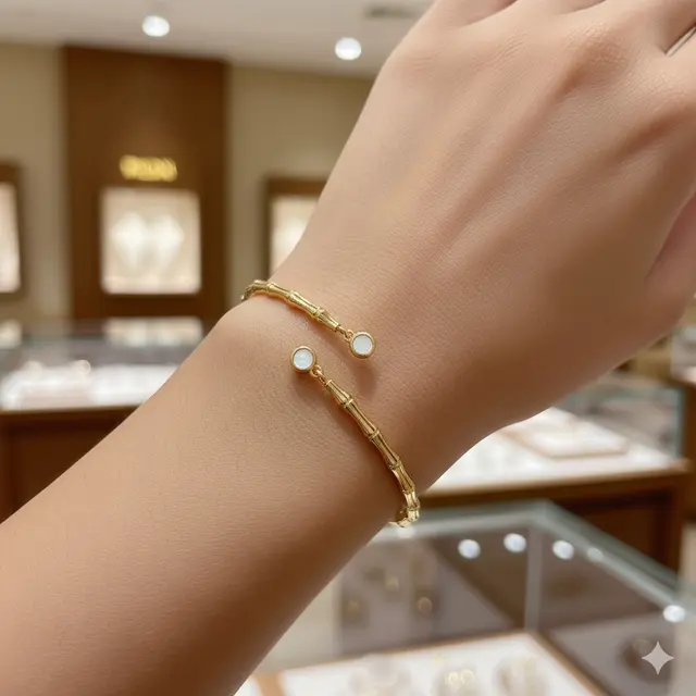 Gelang Emas Bambu Kombinasi Batu Alam