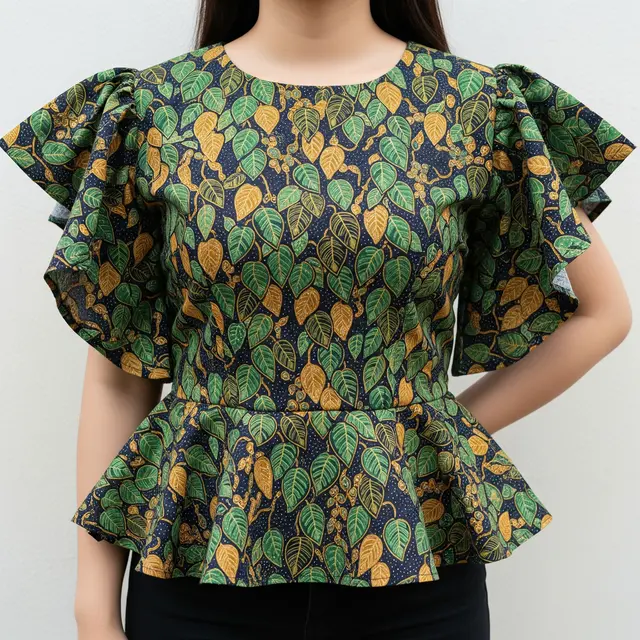 9 Model Blouse Batik Lengan Ruffle Peplum