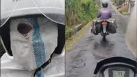 Tak Mau Kebasahan, Pria Ini Sedia Karung Sebelum Hujan  (TikTok/@mas_tong76)