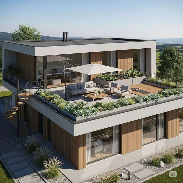 Atap Datar dengan Rooftop Garden