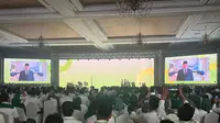 Ketum Partai Gerindra Prabowo Subianto mengucapkan selamat Harlah ke-26 PKB lewat sebuah video. Prabowo berhalangan hadir di puncak acara Harlah PKB pada Selasa (23/7/2024) malam. (Liputan6.com/Winda Nelfira)w
