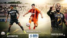 Dari kiri ke kanan: Alex Martins (Dewa United), Mariano Peralta (Borneo FC), dan David Da Silva (Malut United). (Gemini)